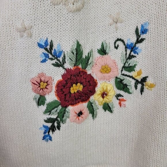 EMBROIDERED Grandma Knit Cardigan Floral Butterfly L Haband Vintage - Picture 6 of 16